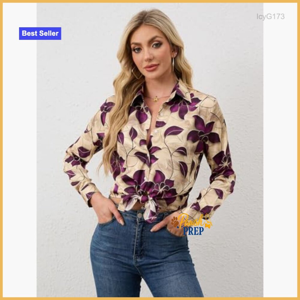 Wrinkle-Resistant Silky Button Down Blouse, Long … - image 3